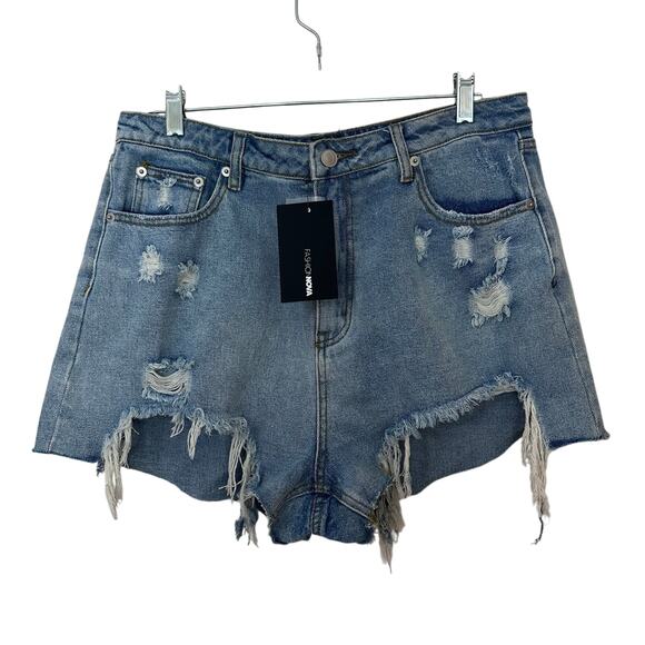 Fashion Nova I'm Worth It High Rise Denim Shorts Light Blue Wash Size 15 New - Picture 1 of 7